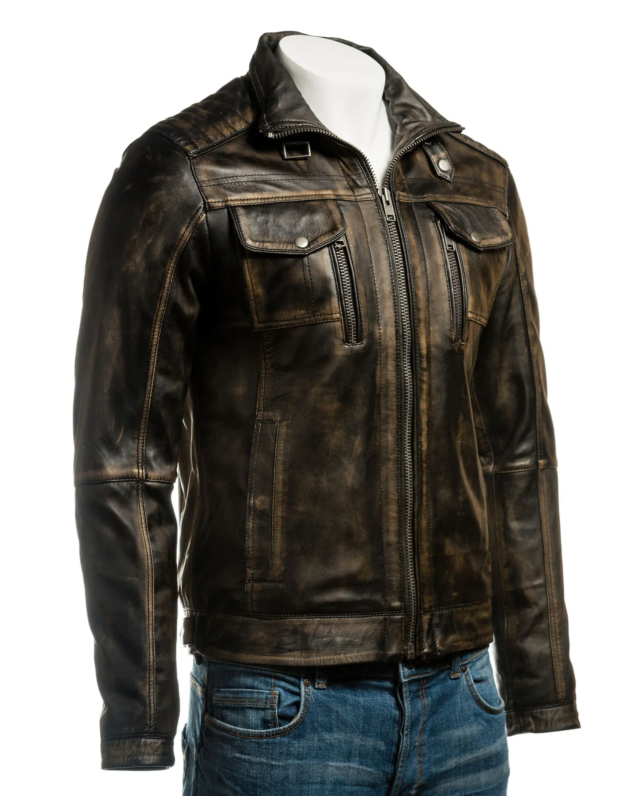 Antique Black Vintage Biker Style Leather Jacket