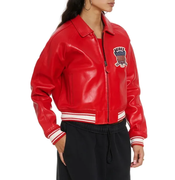 AVIREX CROPPED RED ICON LEATHER JACKET